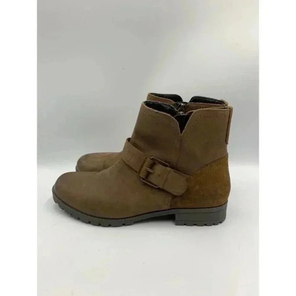 Hotter Lotty Women's Brown Leather Ankle Zip Biker‎ Boots Burnished Toe Sz 7 US - Picture 1 of 8